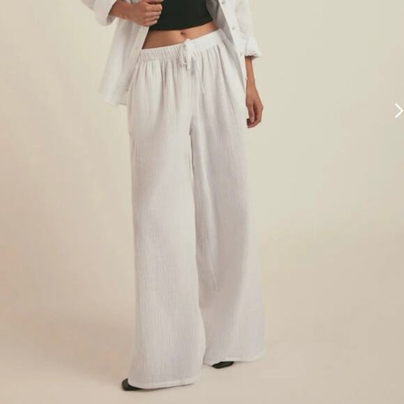 FAVORITE DAUGHTER The Slip It ON Pant White Cotton Gauze Medium NWT - Picture 1 of 8